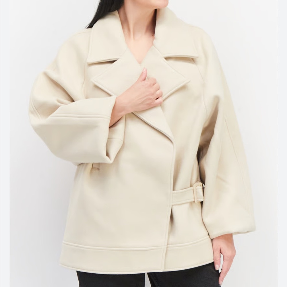 NA-KD Women's Beige Textured Wool Polyester Blend Jacket | 38